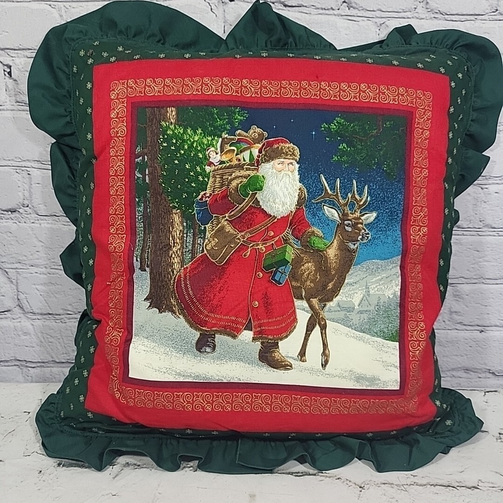 Vintage Christmas Santa Old World Throw Pillow Handmade Decor